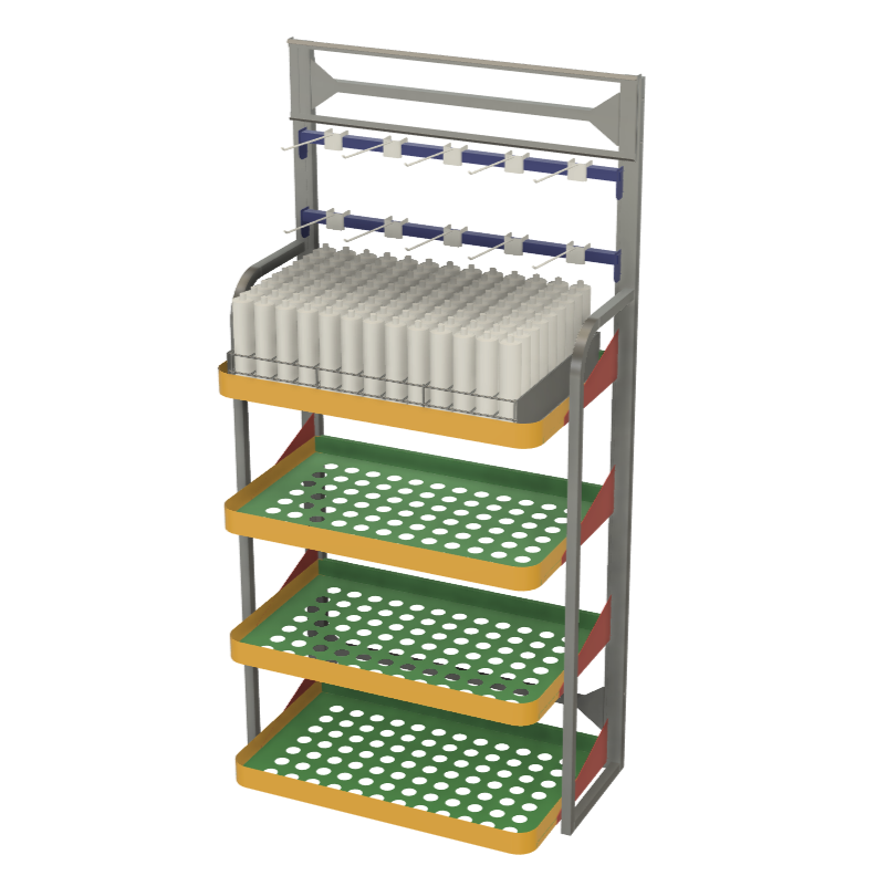 Product Specific Display Stand with Sheet Metal Shelves and Headerboard